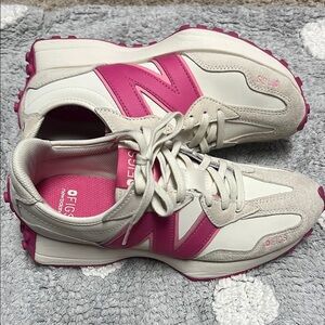 FIGS x New Balance 327 Women's F*ing Pink and Cream Sneakers